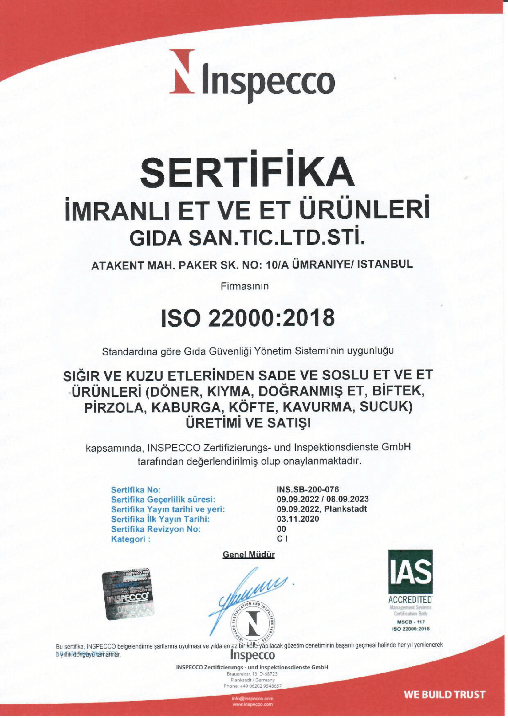 İMRANLI ET ISO 22000-2018 2022-2023-1